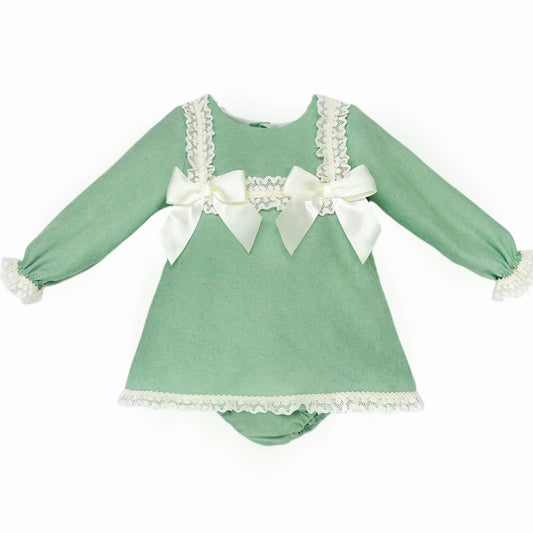 Baby Girls Green Lace Bow Dress with Pants