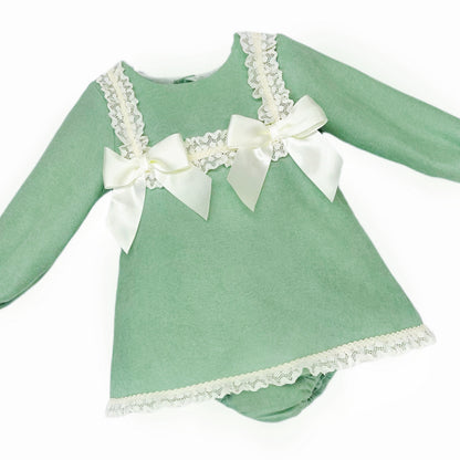 Baby Girls Green Lace Bow Dress with Pants