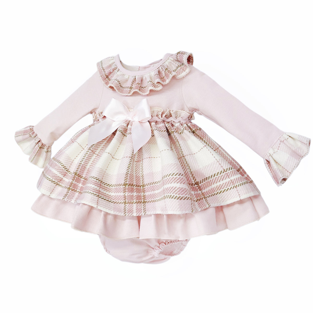 Pink Tartan Ruffle Dress and Pants Set