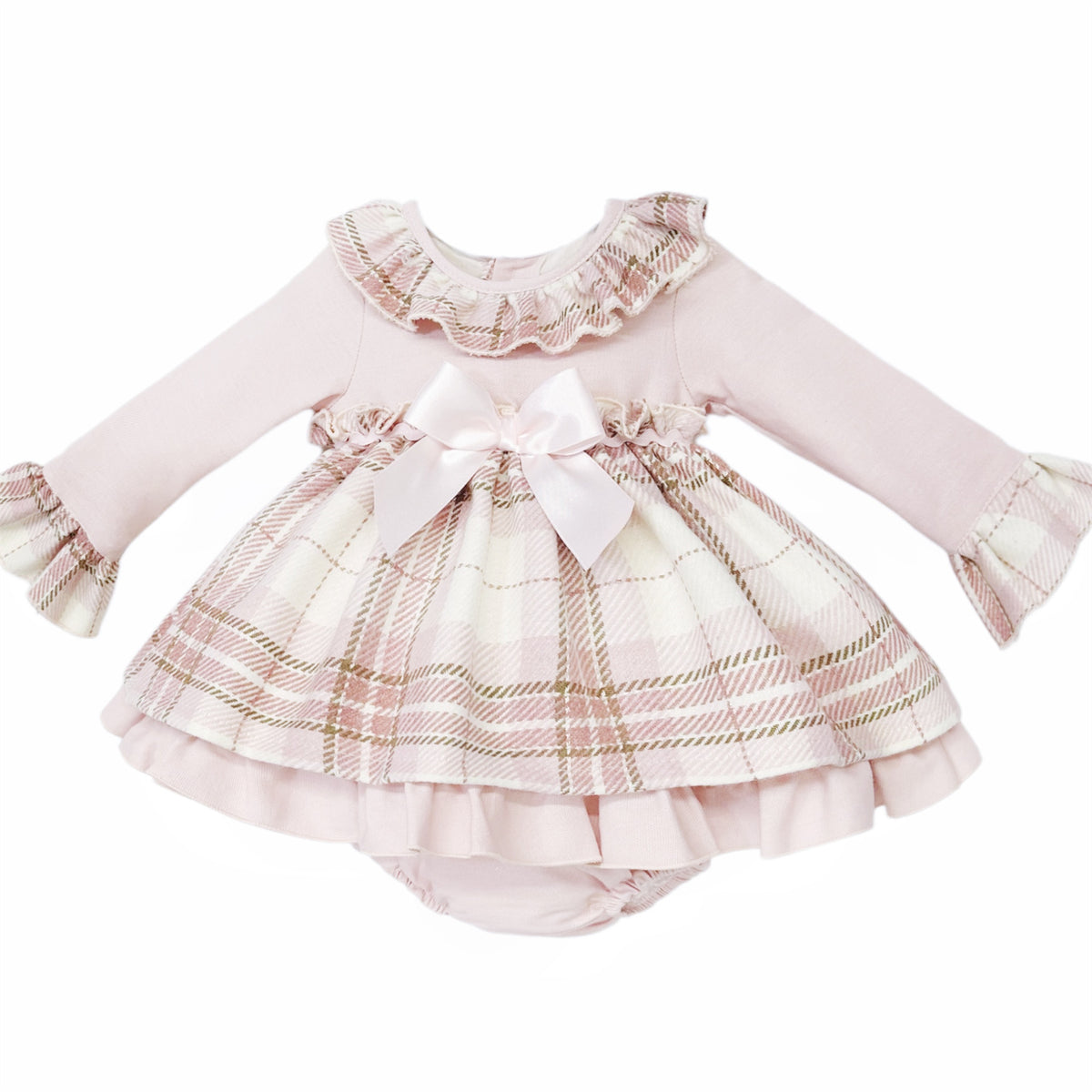 Pink Tartan Ruffle Dress and Pants Set