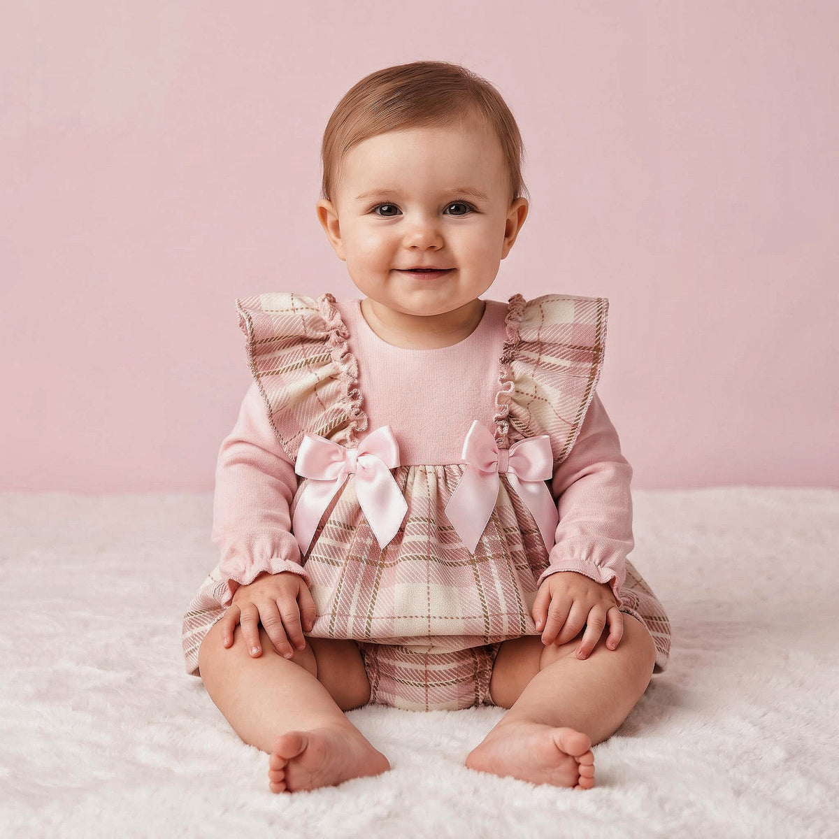 Baby Girls Pink Tartan Frilly Dress & Knicker Set