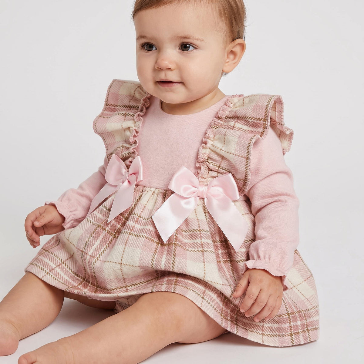 Baby Girls Pink Tartan Frilly Dress & Knicker Set