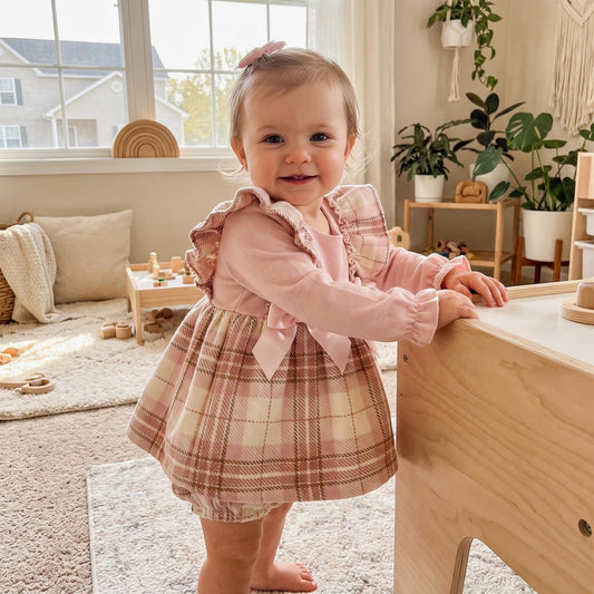 Baby Girls Pink Tartan Frilly Dress & Knicker Set