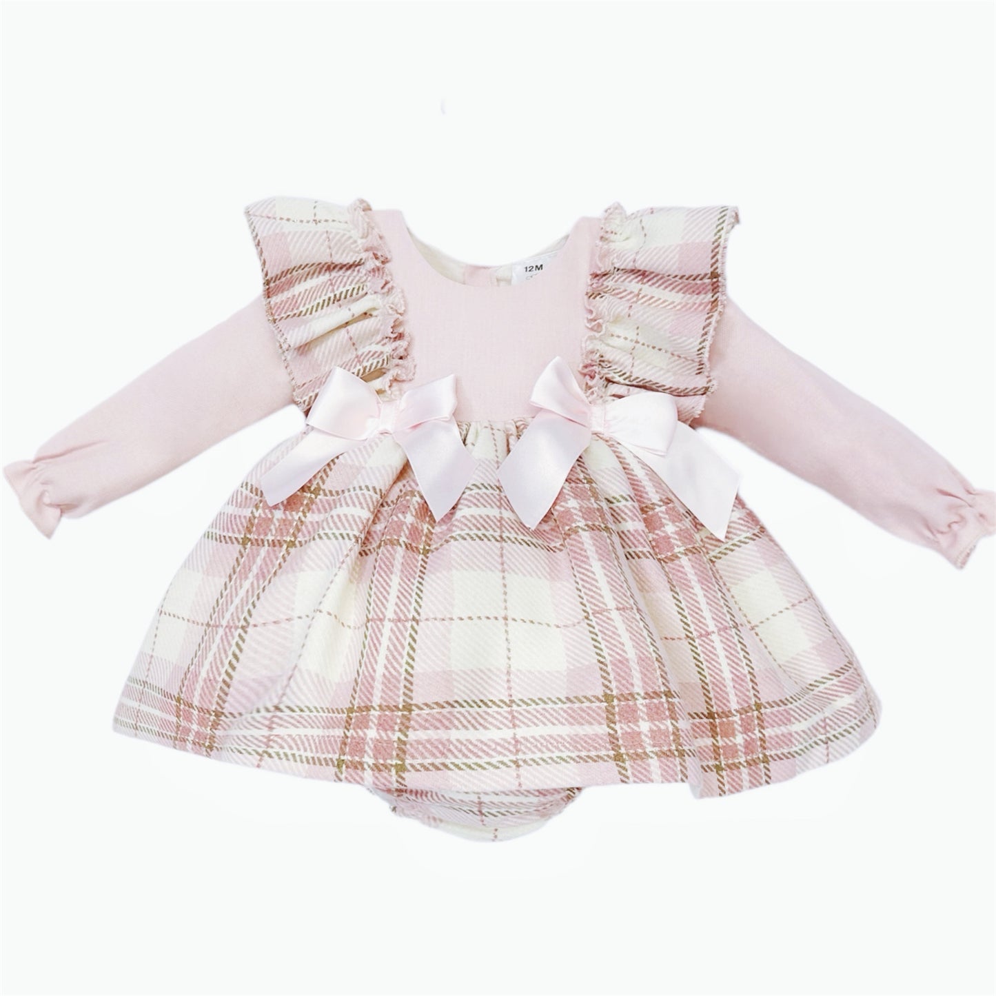 Baby Girls Pink Tartan Frilly Dress & Knicker Set