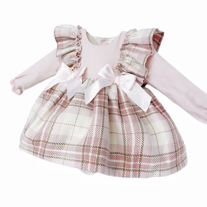 Baby Girls Pink Tartan Frilly Dress & Knicker Set