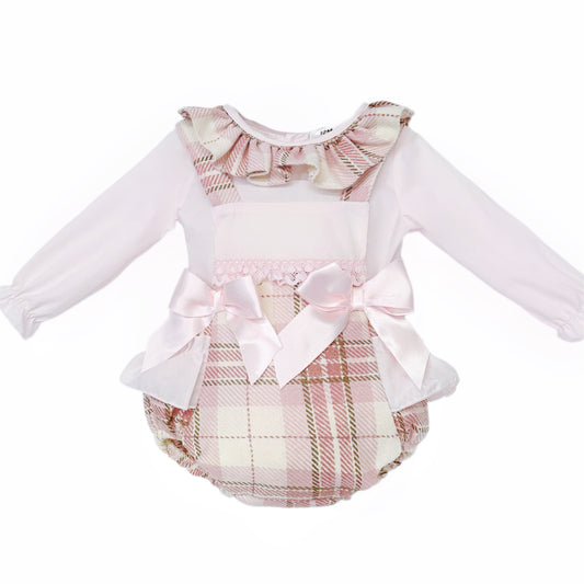 Pink Tartan Frilled Romper and Shirt Set