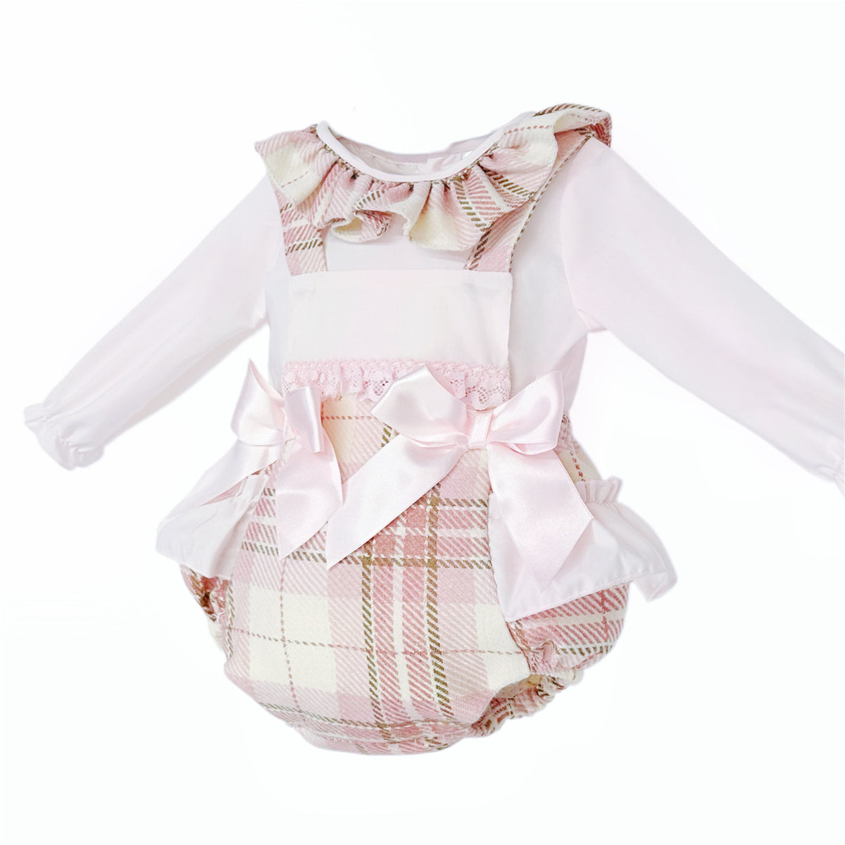 Pink Tartan Frilled Romper and Shirt Set