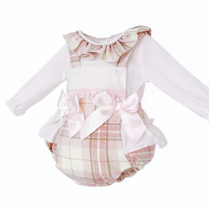 Pink Tartan Frilled Romper and Shirt Set