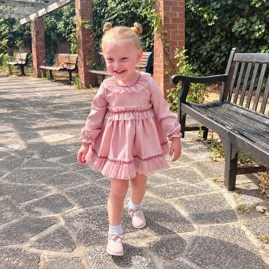 Baby Girls Pink Sheer Frill Dress and Pants Set