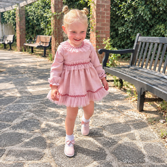 Baby Girls Pink Sheer Frill Dress and Pants Set