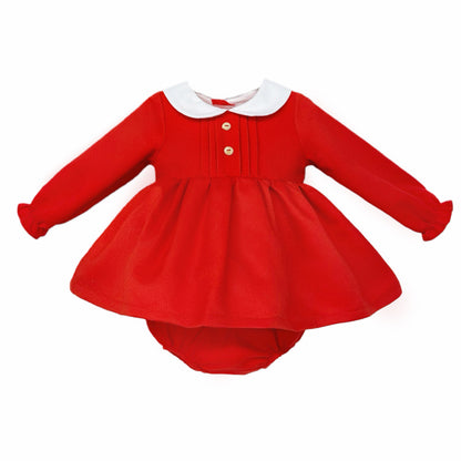 Baby Girls Red White-Collar Dress with Pants