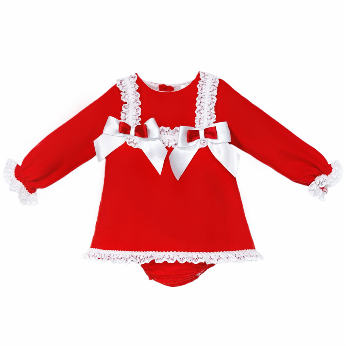Baby Girls Red White-Lace Bow Dress and Pants