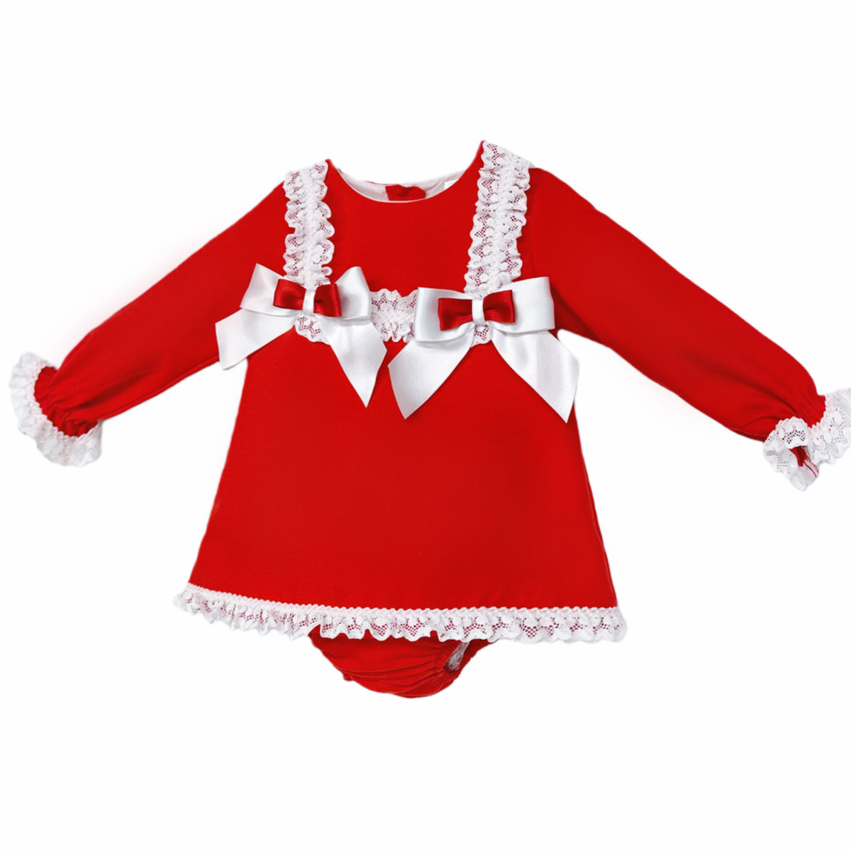 Baby Girls Red White-Lace Bow Dress and Pants