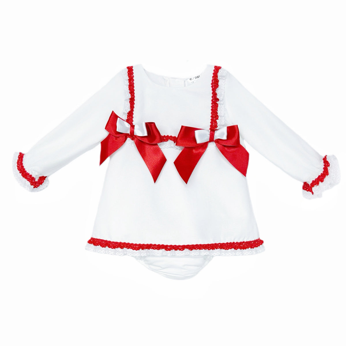 Baby Girls White Red-Bow Lace Dress and Pants