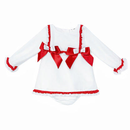 Baby Girls White Red-Bow Lace Dress and Pants