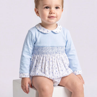 Baby Boy Blue Little Trees Smocked Romper