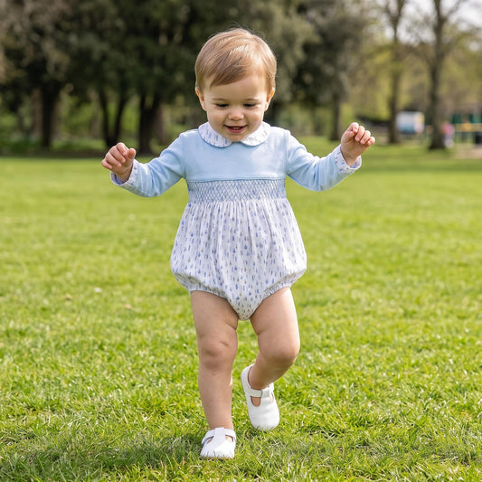 Baby Boy Blue Little Trees Smocked Romper
