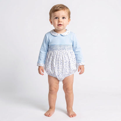 Baby Boy Blue Little Trees Smocked Romper