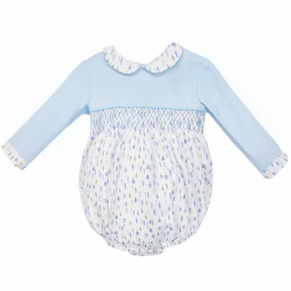 Baby Boy Blue Little Trees Smocked Romper