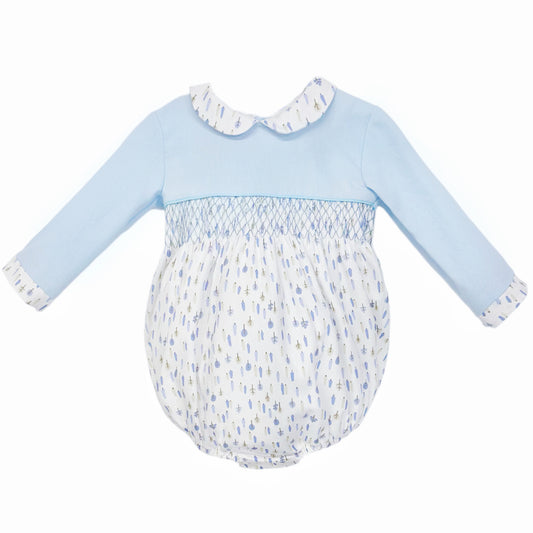 Baby Boy Blue Little Trees Smocked Romper