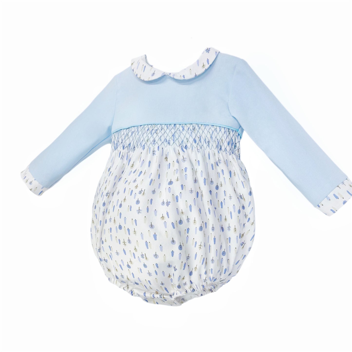 Baby Boy Blue Little Trees Smocked Romper