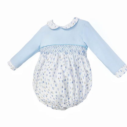 Baby Boy Blue Little Trees Smocked Romper