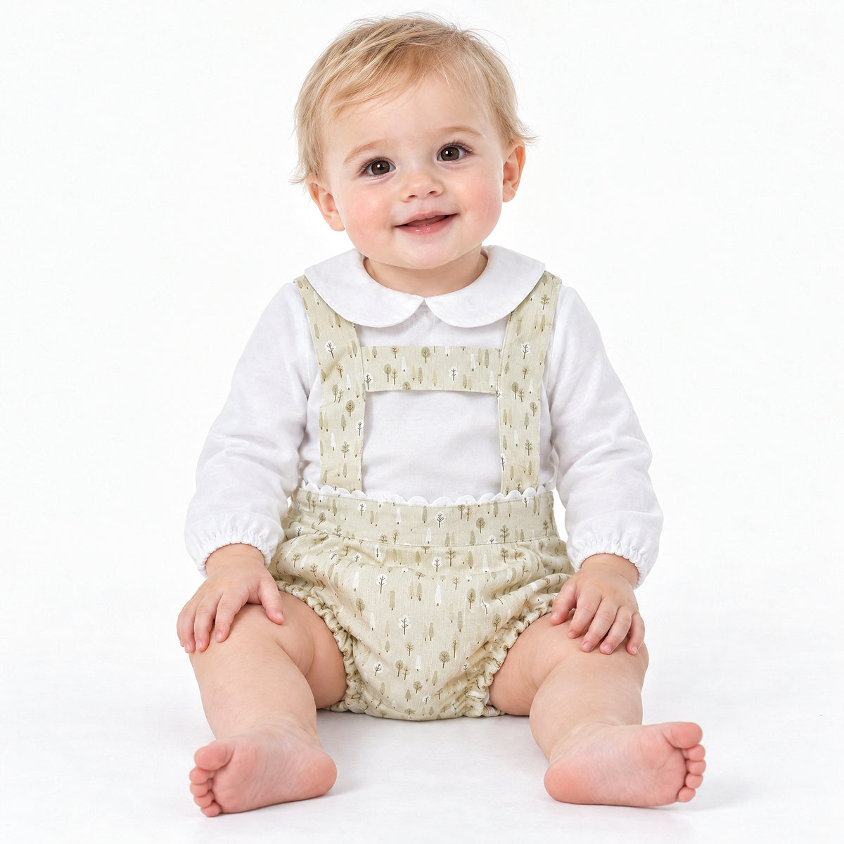 Baby Boy Beige Little Trees Print Romper with Shirt