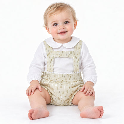Baby Boy Beige Little Trees Print Romper with Shirt