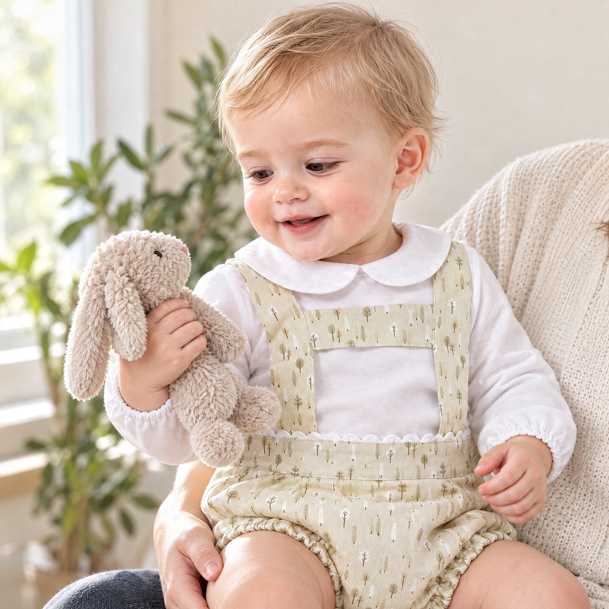Baby Boy Beige Little Trees Print Romper with Shirt