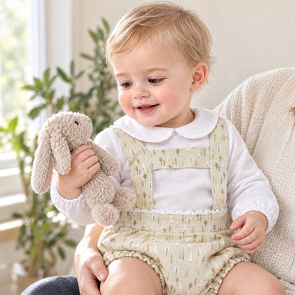 Baby Boy Beige Little Trees Print Romper with Shirt