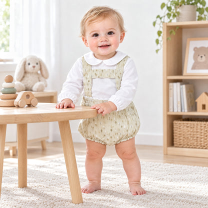 Baby Boy Beige Little Trees Print Romper with Shirt