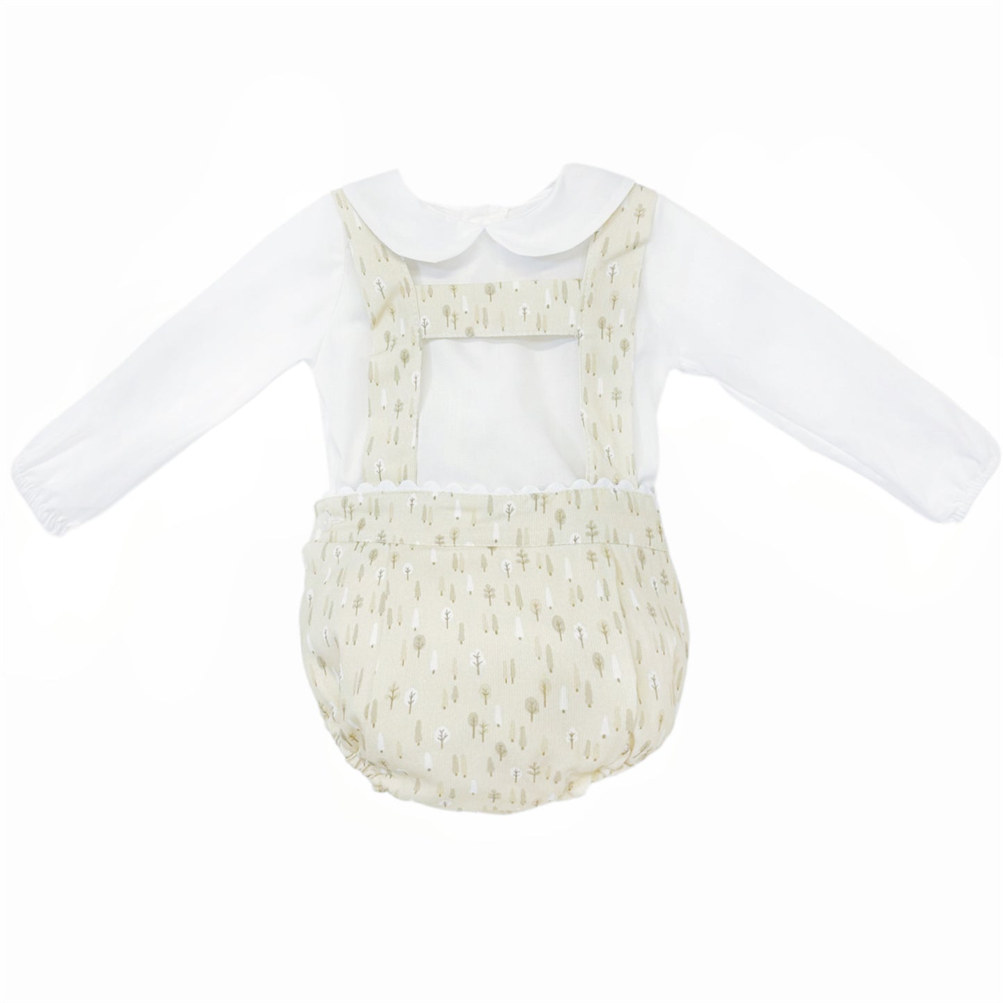 Baby Boy Beige Little Trees Print Romper with Shirt