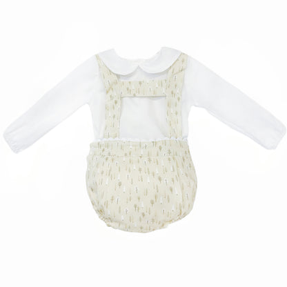 Baby Boy Beige Little Trees Print Romper with Shirt