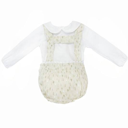 Baby Boy Beige Little Trees Print Romper with Shirt
