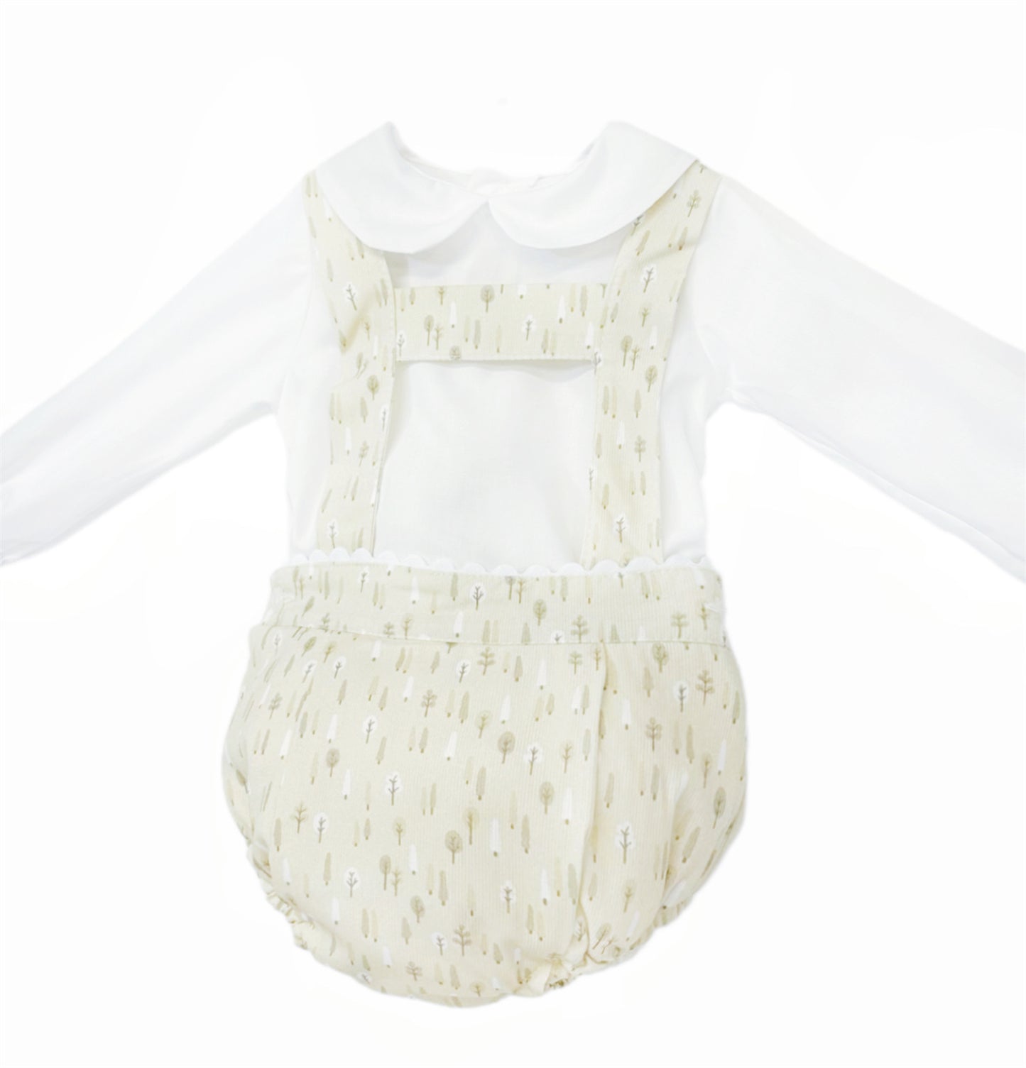 Baby Boy Beige Little Trees Print Romper with Shirt