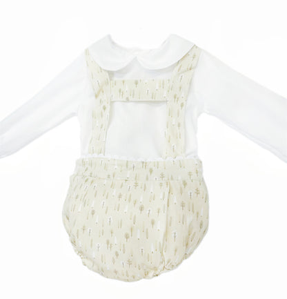 Baby Boy Beige Little Trees Print Romper with Shirt