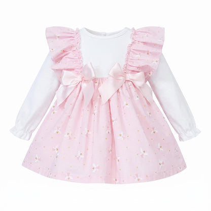 Baby Girls Pink Frilly Puff Sleeve Dress & Bloomers
