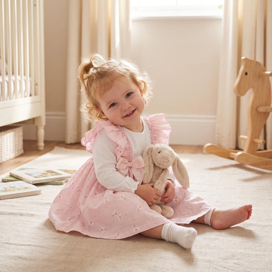 Baby Girls Pink Frilly Puff Sleeve Dress & Bloomers