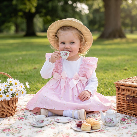 Baby Girls Pink Frilly Puff Sleeve Dress & Bloomers