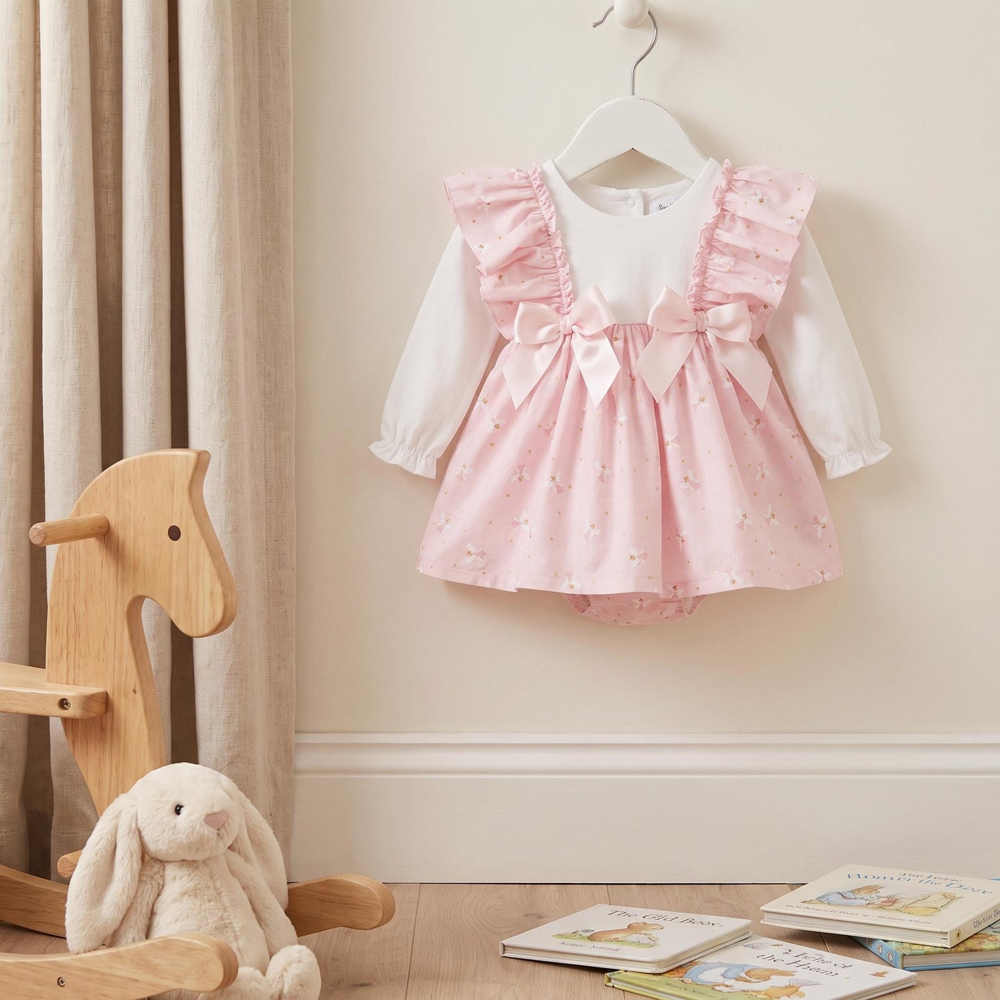 Baby Girls Pink Frilly Puff Sleeve Dress & Bloomers