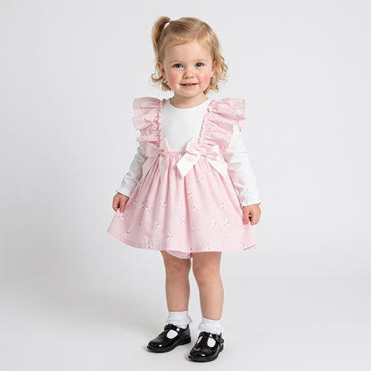 Baby Girls Pink Frilly Puff Sleeve Dress & Bloomers