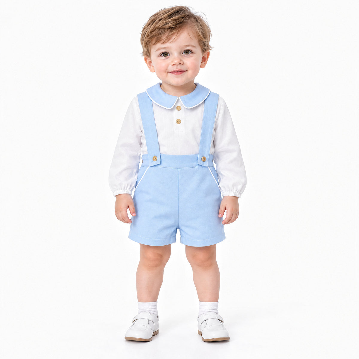 Baby Boy Blue Cozy Winter Cotton Brace Shorts with Shirt
