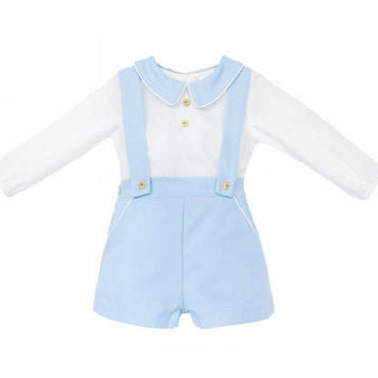 Baby Boy Blue Cozy Winter Cotton Brace Shorts with Shirt