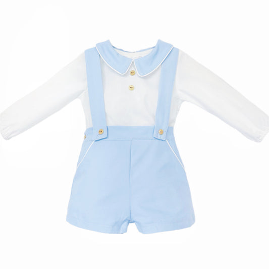 Baby Boy Blue Cozy Winter Cotton Brace Shorts with Shirt
