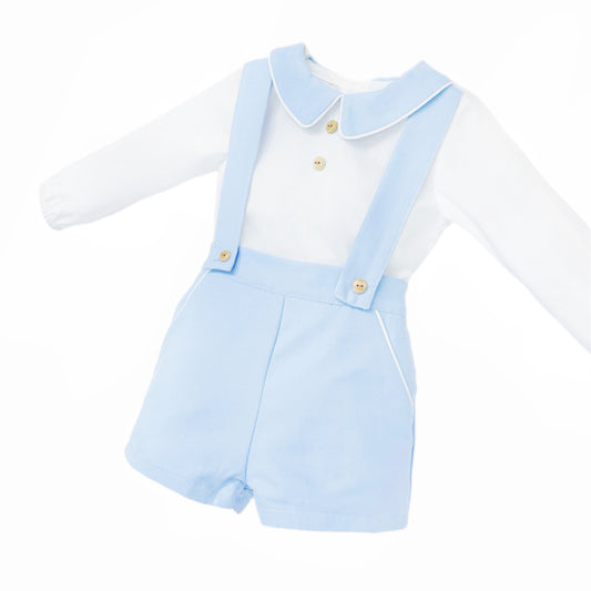Baby Boy Blue Cozy Winter Cotton Brace Shorts with Shirt