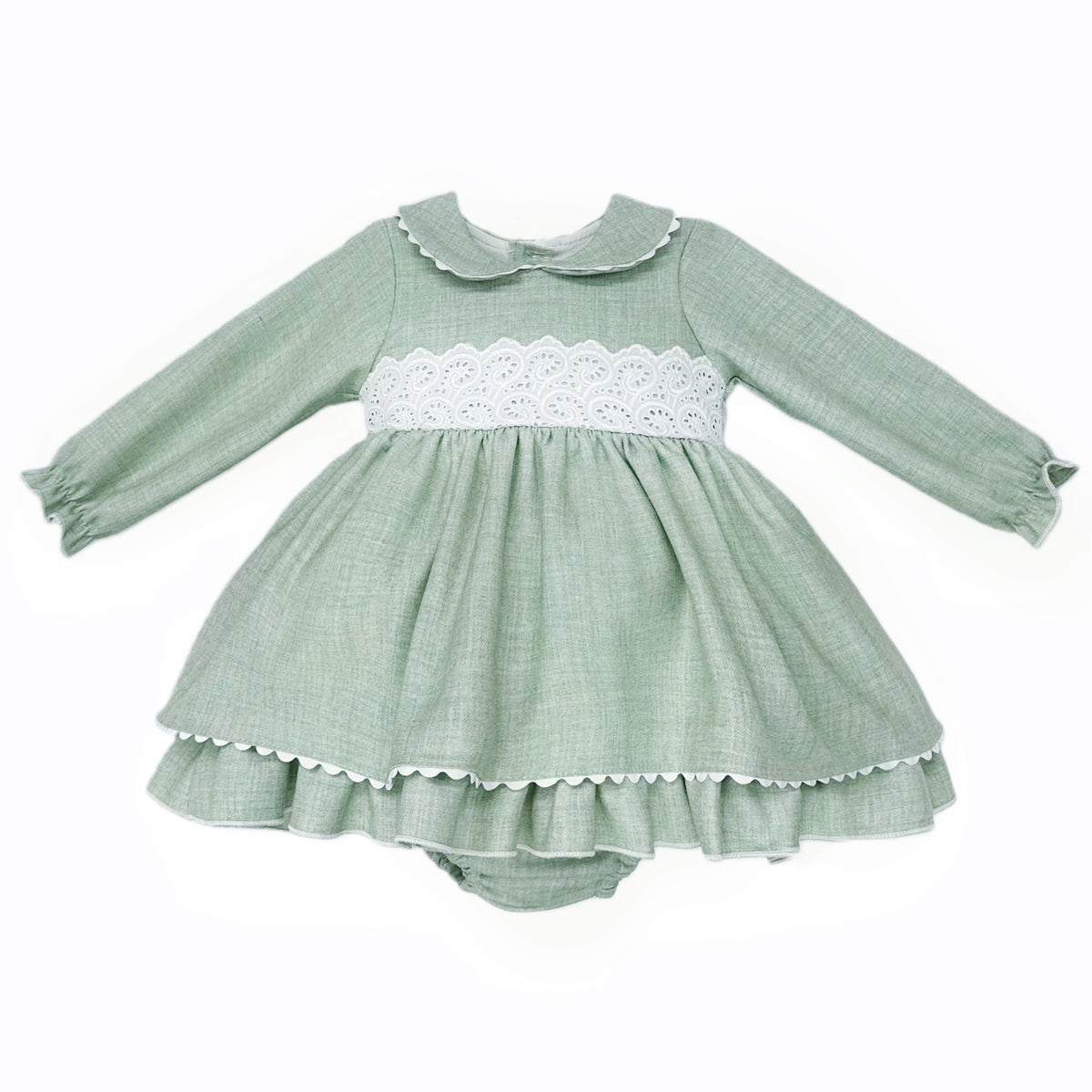Baby Girls Green Embroidered-Trim Dress with Pants
