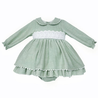 Baby Girls Green Embroidered-Trim Dress with Pants