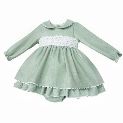 Baby Girls Green Embroidered-Trim Dress with Pants