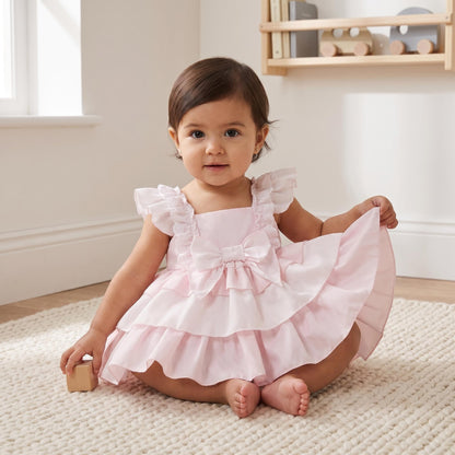 Baby Girls Pink Cotton Puff Dress & Bloomers