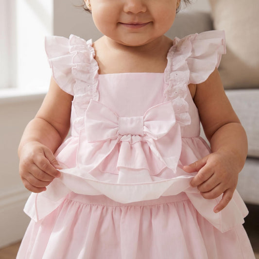 Baby Girls Pink Cotton Puff Dress & Bloomers